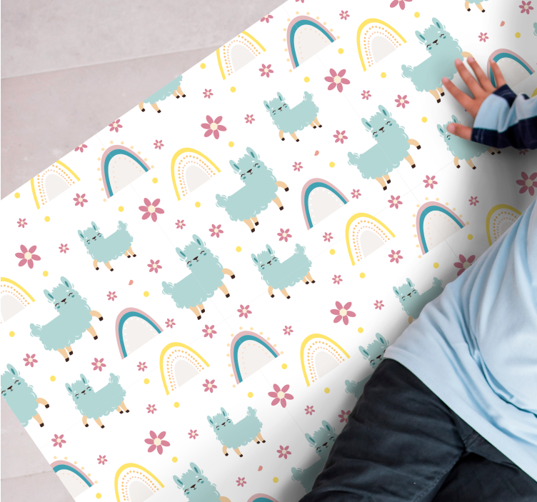 Alfombra vinílica infantil Patrón de unicornios de oveja divertid - TenVinilo