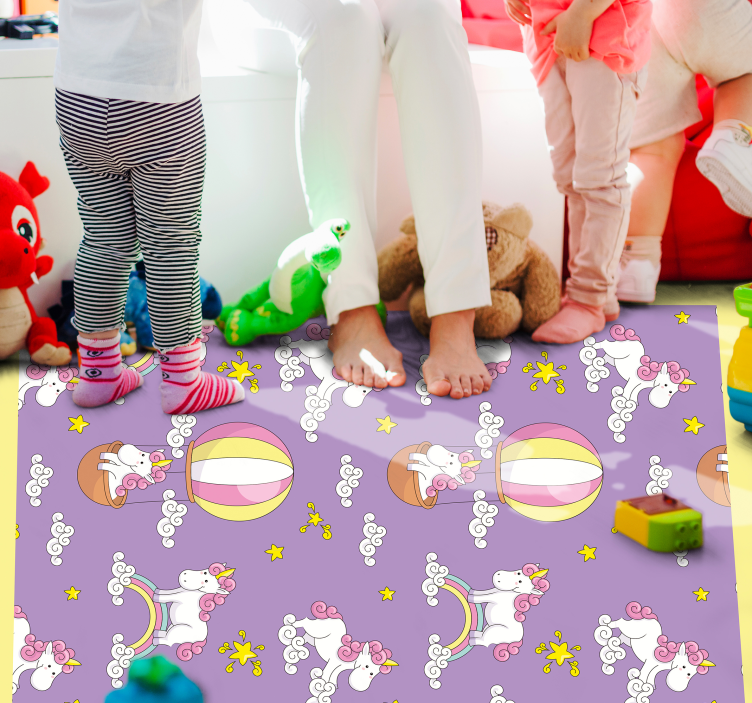 Alfombra vinílica infantil unicornios en globos - TenVinilo