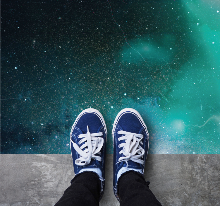 Alfombra vinílica naturaleza Lluvia de meteoritos azul y verde - TenVinilo