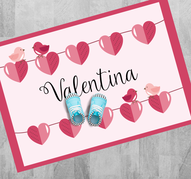 Alfombra vinílica personalizable Tendedero con pájaros y corazone - TenVinilo