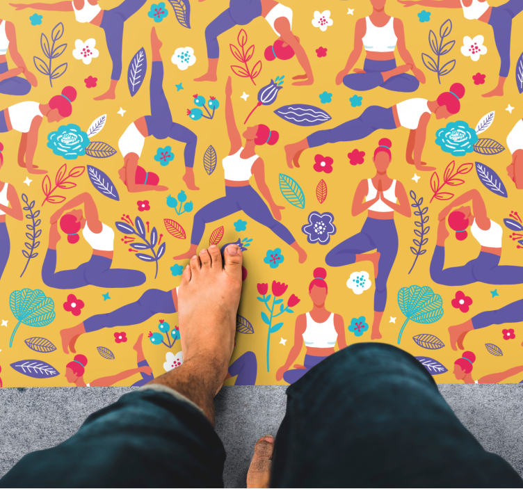 Alfombra vinílica salón Doodle de yoga dibujado a mano - TenVinilo