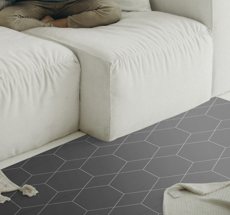 Alfombra hidráulica vinílica hexágono blanco y gris - TenVinilo