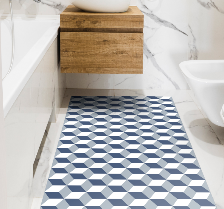 Alfombra vinílica baño moderna azulejos tonos azules - TenVinilo