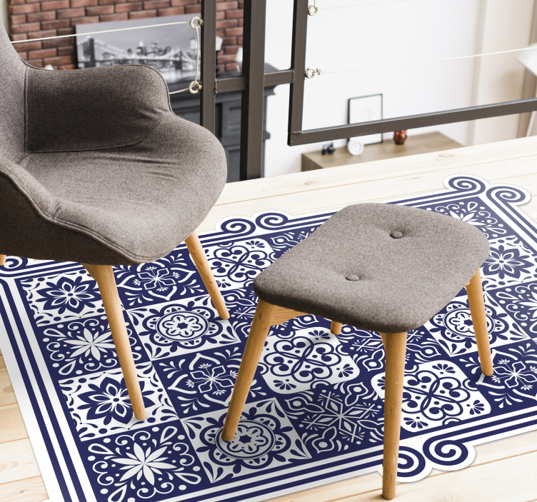 Alfombras vinilica hidráulica azulejos azules - TenVinilo