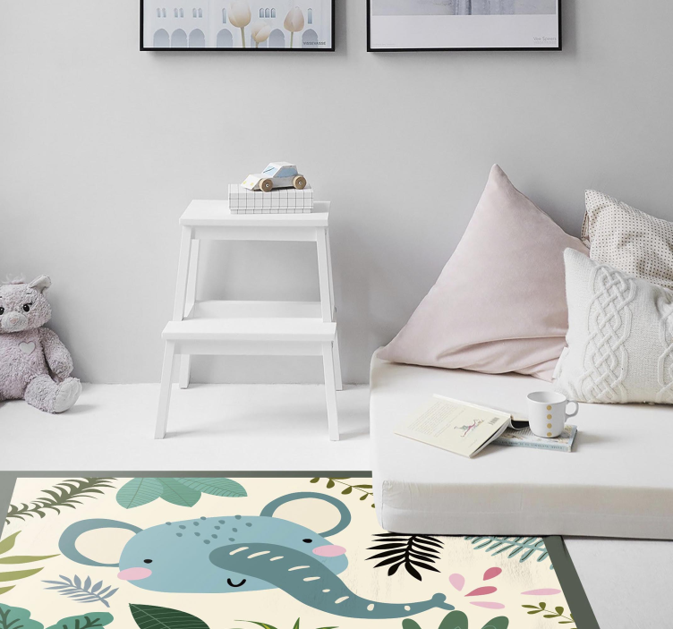 Aflombra vinílica animales Niños felices elefantes y plantas - TenVinilo