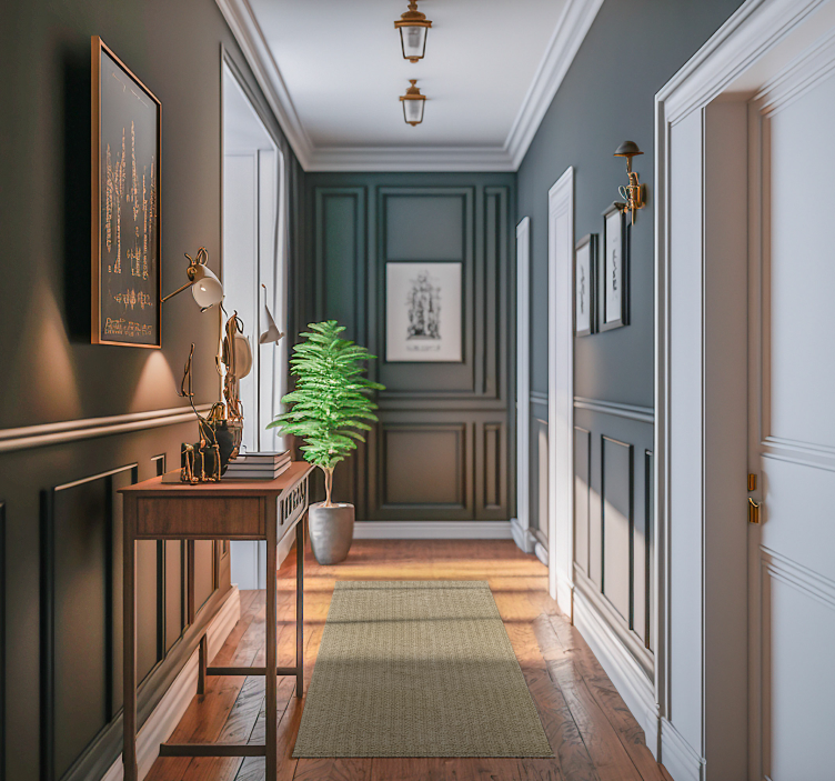 Alfombra vinilo pasillo moderna tela beige - TenVinilo