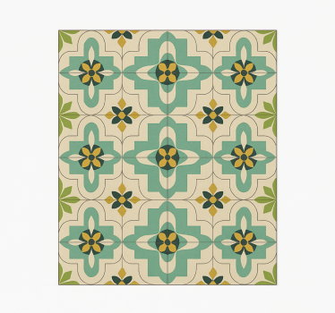 Alfombra vinílica cocina azulejos florales retro - TenVinilo