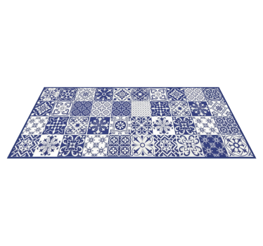 Alfombra vinílica cocina collage de porcelana cobalto - TenVinilo