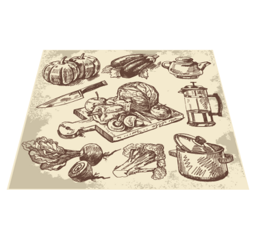 Alfombra vinílica cocina ilustración vintage - TenVinilo