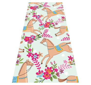 Alfombra vinílica dormitorio patrón de caballos rosas - TenVinilo