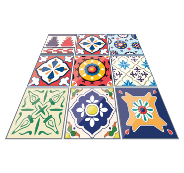 Alfombra vinílica cocina azulejos ornamentales coloridos - TenVinilo