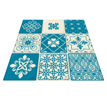 Alfombra vinílica cocina patrón gris y azul - TenVinilo