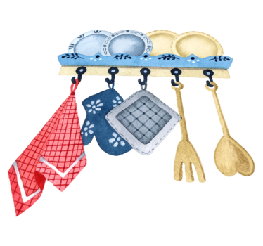 Alfombra vinílica cocina juego de utensilios acuarelados - TenVinilo