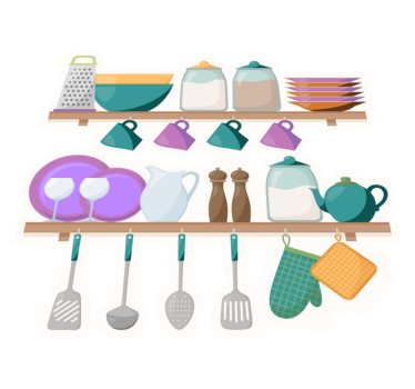 Alfombra vinílica cocina estantes de cocina con utensilios - TenVinilo