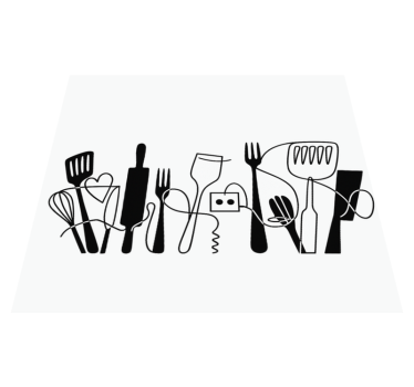 Alfombra vinílica cocina utensilios de cocina en línea - TenVinilo