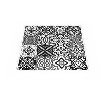 Alfombra vinílica cocina geométricos en contraste negro - TenVinilo
