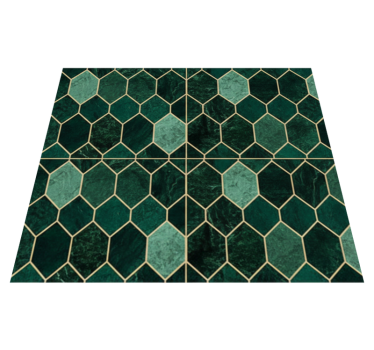 Alfombra vinílica cocina escala verde contorno dorado - TenVinilo