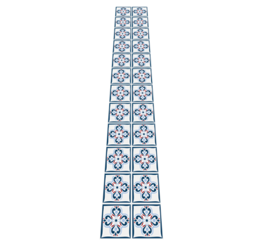 Alfombra vinílica cocina azulejo portugués azul y rojo - TenVinilo