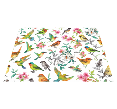 Alfombra vinílica dormitorio naturaleza colorida con aves - TenVinilo