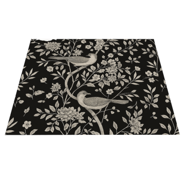 Alfombra vinílica dormitorio Árbol gris con flores y pájaros - TenVinilo