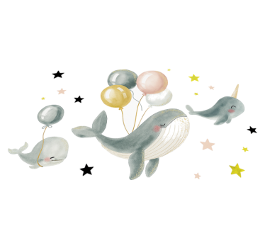 Alfombra vinílica dormitorio ballenas felices con globos - TenVinilo