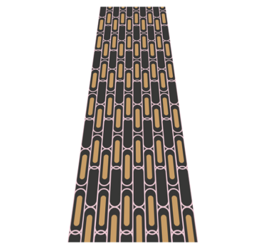 Alfombra vinílica dormitorio patrón geométrico rosa y marrón - TenVinilo