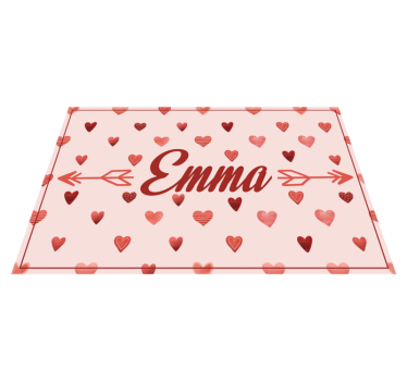 Alfombra vinílica rosa corazones con nombre - TenVinilo