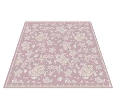 Alfombra vinílica patrón tortuga y palma rosa - TenVinilo