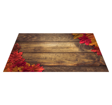 Alfombra vinílica entrada madera con hojas otoño - TenVinilo