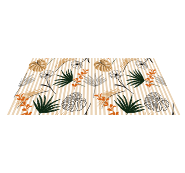Alfombra de vinilo con rayas y flores beige - TenVinilo