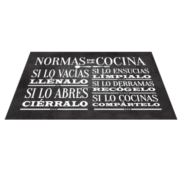 Alfombra de vinilo con frase Reglas de la casa y la cocina - TenVinilo