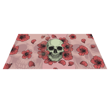 Alfombra vinílica cocina Calavera con flores dibujadas a mano - TenVinilo