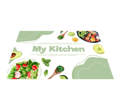 Alfombra vinilo cocina utensilios con vegetales - TenVinilo