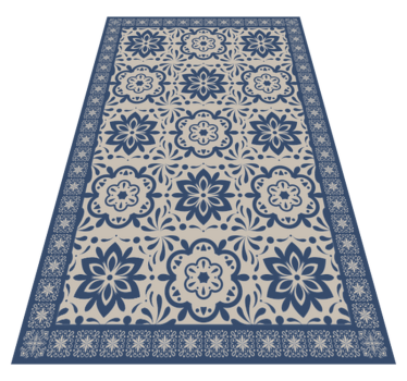 Alfombras vinílicas de azulejos Tema floral hidraulico azul - TenVinilo