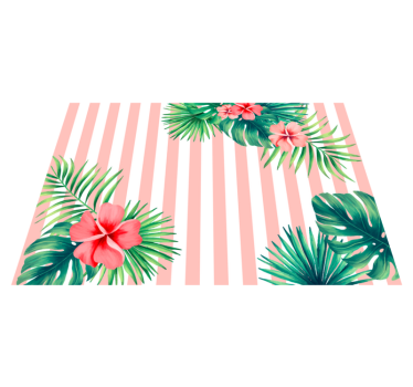 Alfombra vinilo rayas con hojas tropicales  - TenVinilo