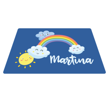 Alfombra vinilo con nombre arcoíris y nubes  - TenVinilo