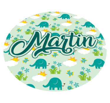 Alfombra vinílica de animales Elefante con nubes y nombre - TenVinilo
