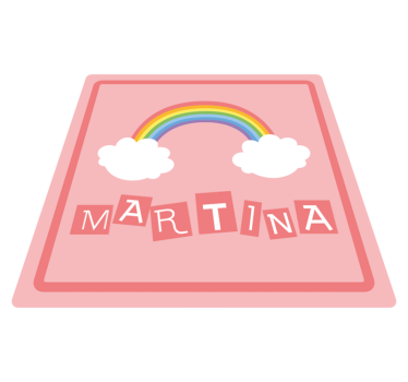 Alfombra de vinilo con nombre Arcoiris rosa y nubes con nombre - TenVinilo