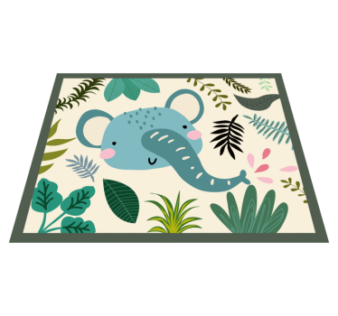 Alfombras vinílicas de animales Niños felices elefantes y plantas - TenVinilo