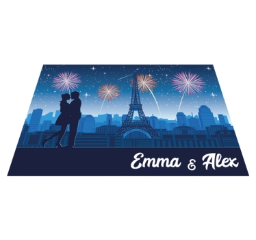 Alfombra de vinilo con nombre torre Eiffel de noche - TenVinilo