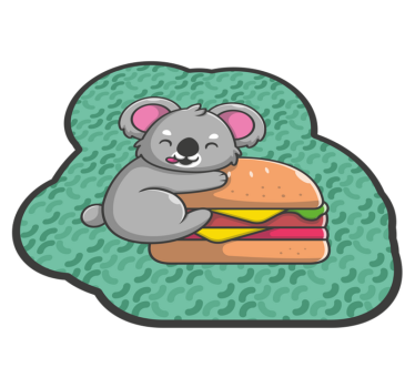 Alfombras vinílicas de animales Koala hambriento en hamburguesa - TenVinilo