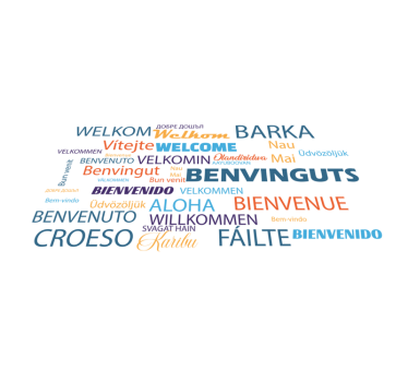 Alfombra de vinilo recibidor Bienvenido en muchos idiomas - TenVinilo