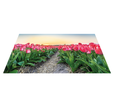 Alfombra vinílica cocina Campo de tulipanes verde rosa - TenVinilo