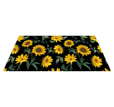 Alfombra vinilo dormitorio Girasoles fondo negro - TenVinilo
