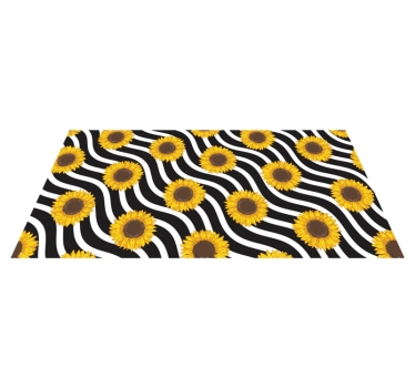 Alfombra vinilo dormitorio Girasoles sobre fondo rayado - TenVinilo