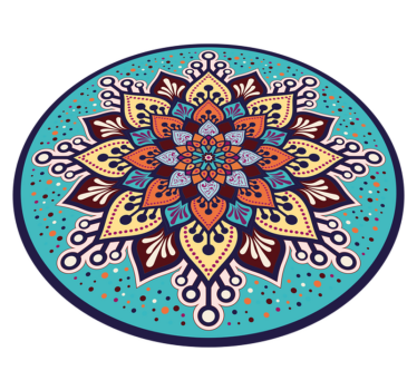 Alfombra de vinilo mandala Forma de sol azul y naranja - TenVinilo