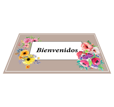 Alfombra vinilo personalizable Flores multicolores bienvenidas - TenVinilo