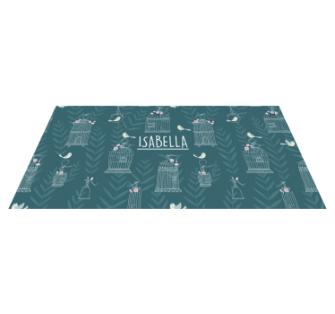 Alfombra vinilo personalizable Flores nórdicas y jaulas de pájaro - TenVinilo