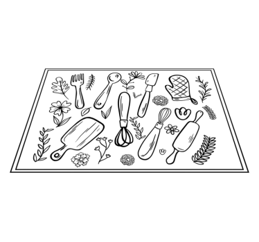 Alfombra vinílica cocina Diseño floral y ornamental con utensilio - TenVinilo