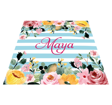 Alfombra vinilo personalizable Fondo de rayas con flores - TenVinilo